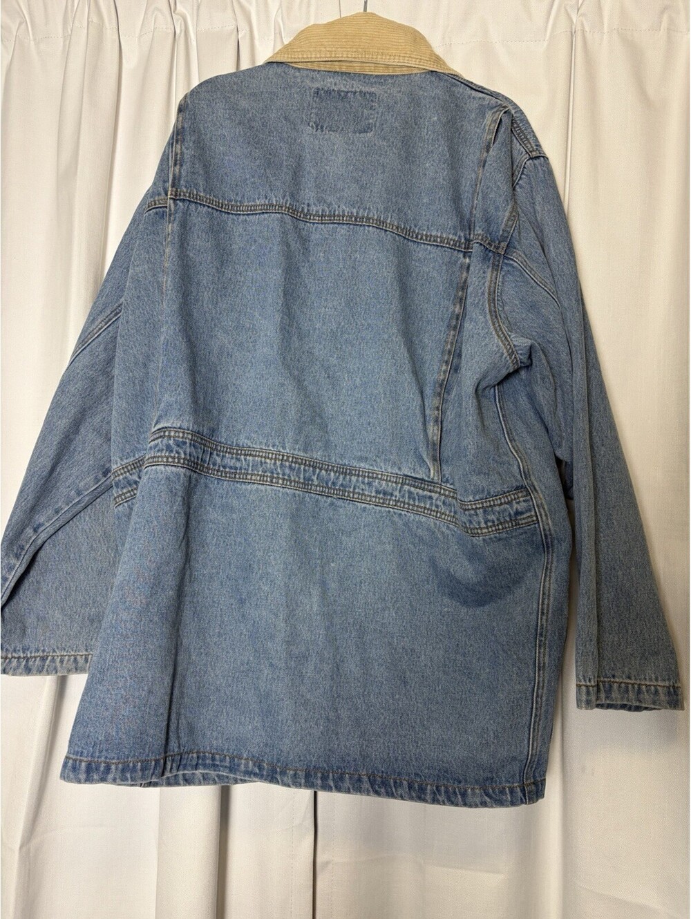 Vintage 90s Express Denim Chore Jacket With Tan Corduroy Collar Size Large - Picture 6 of 6